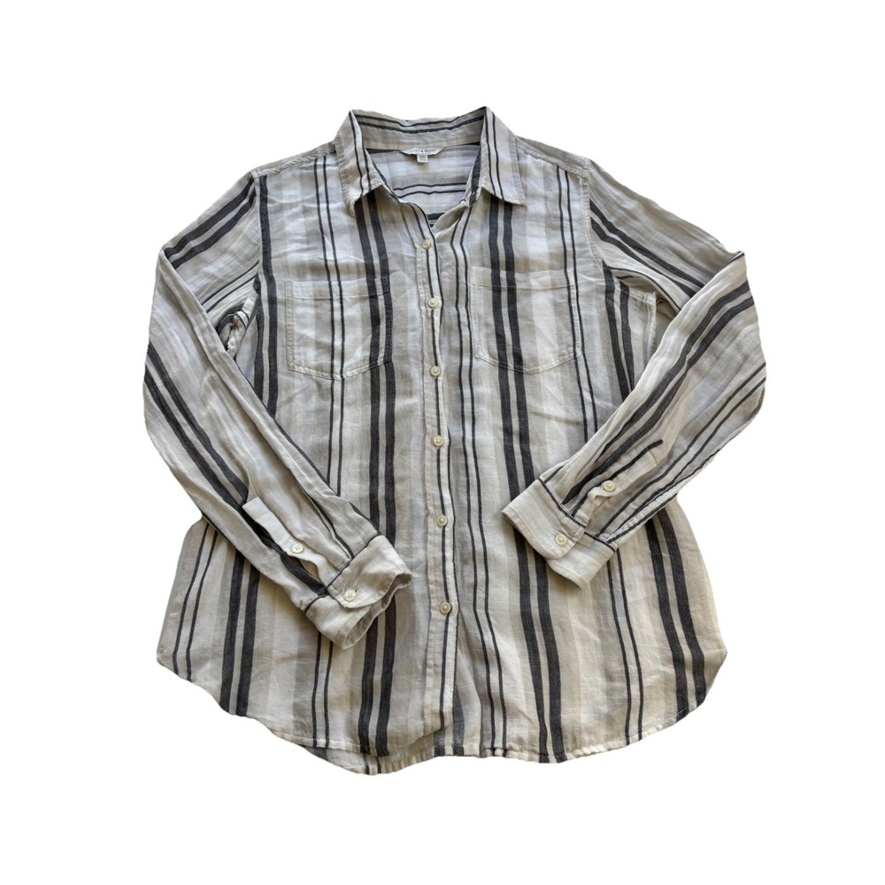 Lucky Brand Women's Soft Breezy Cotton Blend White Striped Button Down Size M